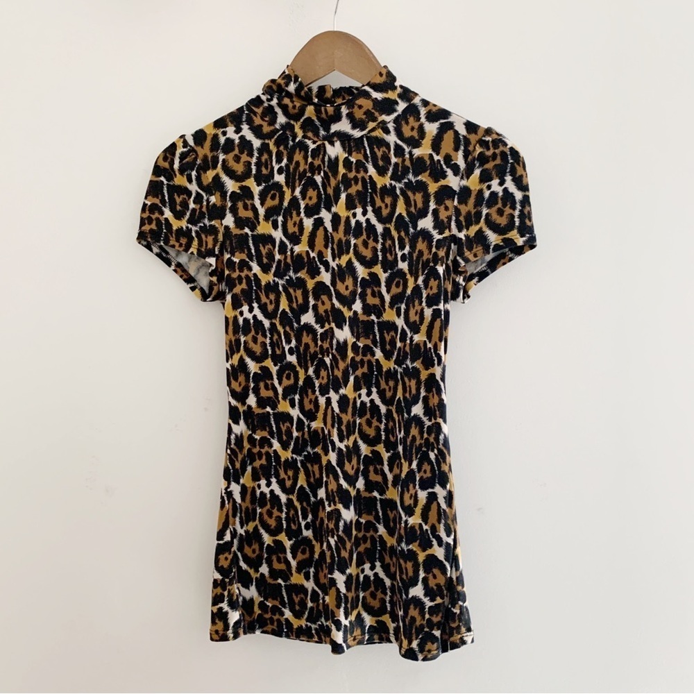 Trina Turk Animal Print Mock Neck Silk Top Small Maximalist